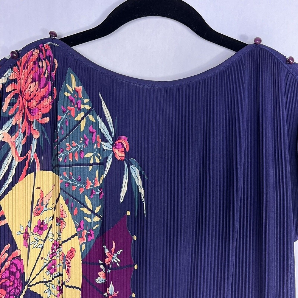 JT Dress Vintage Womens Large Blue Floral Short Sleeve Elastic Waist Pullover - Picture 7 of 12